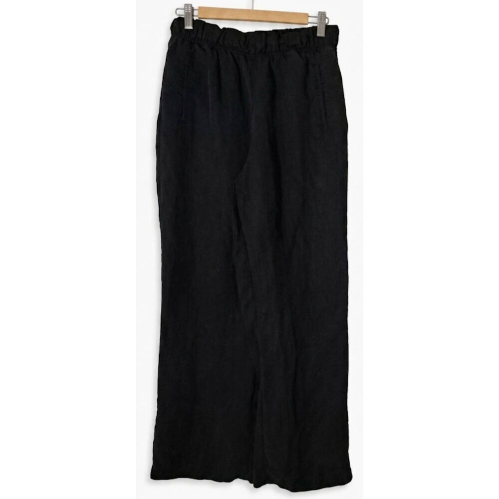 Zara womens large hi rise wide leg flowy black light pants split hem lyocell